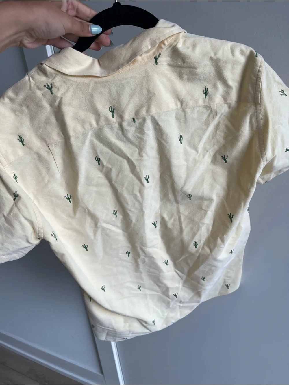 J Crew Slim Short-Sleeve Yellow Cactus Print Shirt